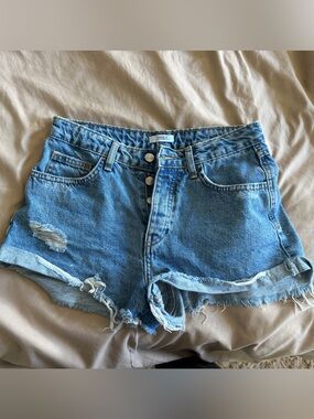 Forever 21 Light Blue Distressed High-Rise Denim Shorts